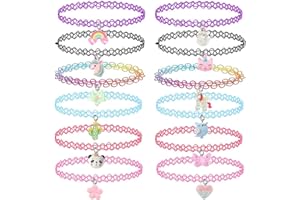 VURYAPI 12 Pezzi Girocollo Collane Set Collana Elastica, Collana Arcobaleno Collana Girocollo Elasticizzata Vintage, Collana Girocollo con Tatuaggio Donna Ragazza Punk Collane Elastiche Gotiche Retrò