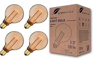 greenandco 4X Dimmable Vintage Design LED Bulb for Mood Lighting | E27 G95 | Amber | 3.5W 120lm | 1800K Extra Warm White | 320° | 230V | Flicker-Free | Edison Bulb