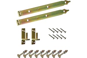 BRESKO Ladenband mit Kloben und Schrauben Set gelb verzinkt 300-800 mm Torband Türband Scharnier Tor Gartentor (400x35 mm - Ø 13 mm)