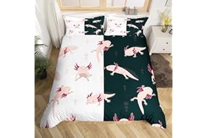 feelingyou Süßer Axolotl Bettbezug, Rosa Fisch Wildtier Bettbezug für Mädchen Teens Dekoratives Schlafzimmer, Paar Stil Weißer Polyester Bettbezug mit 1 Kissenbezügen, 155×220 cm
