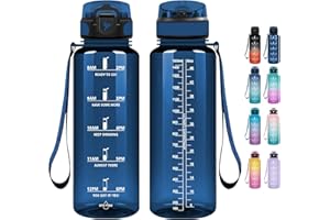 Grsta Borraccia - 1500ml - Borraccia Palestra senza BPA, Borraccia con Cannuccia, Borraccia Sportiva con Indicatore del Tempo Motivazionale, per Studio Fitness, Scuola, Ufficio - Nero Rosso