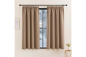 KGORGE Gardinen Blickdicht für Schiene Schlafzimmer 145 x 140 cm(HxB) Verdunklungsvorhänge Kurz Kinderzimmer Thermovorhang Kälteschutz Kräuselband Vorhänge 2er Set, Cappuccino