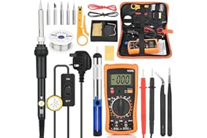 TIAZHAN Soldering Iron Kit, 60W Adjustable Temperature 200-450°C Soldering-Iron Gun Kit Welding Tool with LCD Digital Multimeter, 5 Soldering Tips, Desoldering Pump, Tin Wire Tube, Soldering Iron Stand