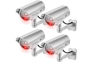 GAOUTO Set di 4 telecamere finte, Telecamera Finta CCTV, Finta Telecamera di sorveglianza con LED Lampeggiante per Esterno e Interno, Telecamera Finta per casa e Ufficio in Argento
