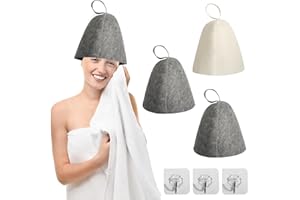 KUHAWL 3 Stücke Saunahut, Filz Saunakappe für Damen und Herren Sauna Zubehör Hut Kappe für Sauna Sauna Hut, Filz Saunahut mit Haken Filzhut Sauna Set für Damen Herren(Weiß & Grau)