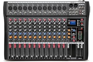 BOMGE CTX - Mezclador de audio de 12 canales con Bluetooth USB, entrada de grabación de PC, conector de micrófono XLR, alimentación de 48 V, entrada/salida RCA para profesionales y principiantes