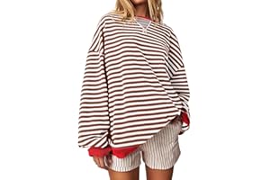 SUYUKU Felpa da donna a righe oversize pullover a maniche lunghe girocollo casual pullover rosso moda donna felpe Y2k da donna a blocchi di colore comodi top larghi