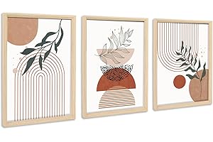 HALFLEMART 3Pcs Marco de Madera Cuadro Moderno Boho Abstracto Geométrico Cuadro Decoracion Salon Negro Beige Terracota Minimalista Pintura Cuadros Decorativos Salon Dormitorio Baño 30cmx40cmx3 (Sin Plexiglás)