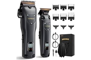 SUPRENT Tondeuse Cheveux Hommes, Tondeuse à Cheveux Professionnelle Sans Fil, Set Tondeuse Cheveux et T-Blade Barbe Trimmer, Coupe de Cheveux Pour Hommes Cadeau(Gris)