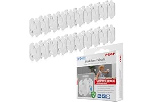 Reer Ochrona gniazd wtykowych – produkt bezpieczny dla dzieci, oryginał od wynalazcy: 20 sztuk, do przyklejania, intensywnie testowany, biały