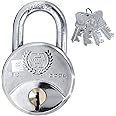 Harrison Padlocks/Round Padlock 65mm 8 Lever with 3 Keys SC-2000-0536/ Mild Steel Material/Bright Chrome Polished Finish/Door Lock, Shutter Lock, Godown Lock, gate Lock (Pack of 1, 65MM)