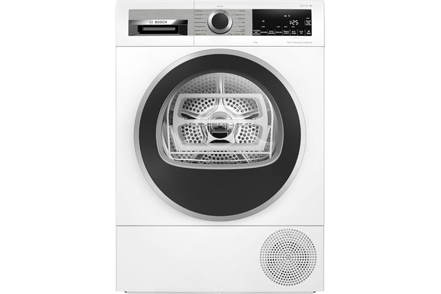 Bosch WQG245D0IT Series 6 Smart Heat Pump Dryer, 9 kg, Energy Class C, Self-Cleaning Capacitor, Wool Basket, Smart Drying Sensors, White, 60 cm