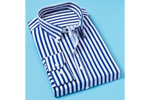 WJFGGXHK Classic Striped shirt Male Chest pocket Vertical Stripes Men Autumn Long Sleeve Formal blue Business Shirt Top Oversized Gents Shirt for Outdoor leisure travel dating Holiday
