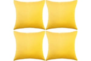 Boao 4 Pack Decorative Outdoor Waterproof Throw Pillow Covers, Square Patio Balcony Garden Waterproof Cushion Case, PU Coating Pillow Shell for Couch,Bed, Patio, Sofa,Tent,18 x 18 Inch(Bright Yellow)