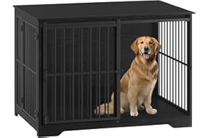 Hzuaneri Hundekäfig Möbel, 110cm Hundebox, 2 Türen, Moderne Hundekäfig Indoor für kleine/mittlere/große Hunde, Beistelltisch, Verstärkte Schiebetür, 110 × 65 × 81 cm, Schwarz DFC84404B