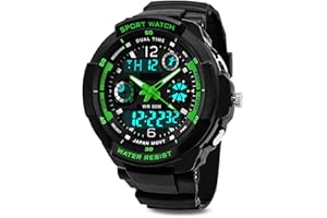 Boys‘ digital watches, waterproof, kids’ watches with 12/24 hour, dual time zone, alarm, stopwatch, shockproof, kids’ outdoor sports watches for teenagers, boys’ gifts, green by RSVOM.