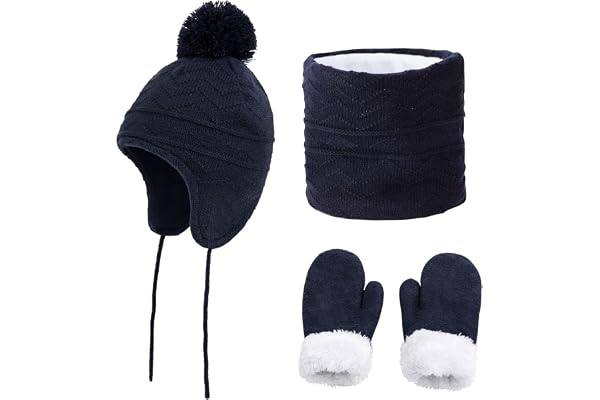 JFAN Motif Vague De Diamant Chapeau pour Enfants éCharpe Gants BéBé Chapeau d'hiver Chapeau Chaud Ensemble De 3 Pièces