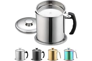 Berglander contenitore per grasso di pancetta con filtro 1.4L, contenitore per olio e grasso di cottura in acciaio inossidabile con coperchio per antipolvere