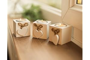 GARDEN MILE Candle Holder tealight holder White Wooden Love Heart Box Shabby Chic Tealight Candle Holders. Rustic home decor Table Centrepiece, Modern 3x Tealight living room accessories Wedding Table Centrepiece