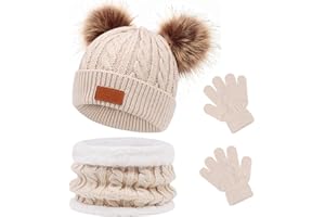Waylipun 3 in 1 Kinder Wintermütze Schal Handschuhe Set, Strickmütze Babymütze Kinder Mütze Set, Warme Winter Beanie Hut Handschuhe Schal Set für Kinder Jungen Mädchen, 1-5 Jahre