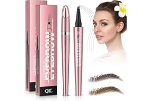 JWDMHSJ 2 Stücke Wasserdichter 3D Augenbrauenstift mit 4 Gabelspitzen, augenbrauenstift härchenzeichnung 3d augenbrauenstift wasserfest eyebrow pencil, Langlebiger Natürlicher(Hellbraun&Dunkelbraun)