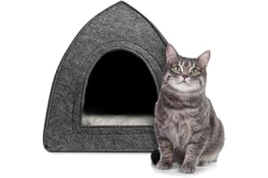 Hollypet Cat Bed Kitten Bed Cat Cave, Cat Tent House Triangle Igloo Comfortable Pet Bed with Removable Cushion, Grey (40 * 40 * 43cm)