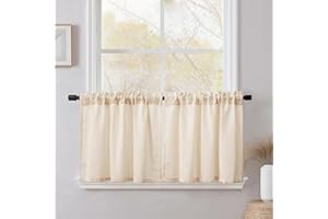 CUCRAF Tende Cucina per Interni a Vetro Finestra 60x45 (LxA) cm 2 Pezzi Corte Lino Tenda Beige