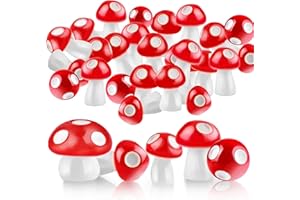 Thinp 50 Stück Gartenpilze Ornamente Miniatur Pilzgarten Statue Pilz Ornament Cartoon Punkte Gartenpilze Holz für Hause DIY Party Handwerk Puppenhaus Rasen Garten Ornament