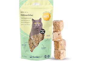 RumbleBox Friandises lyophilisées pour Chats – Foie de Poulet 100%, Mono-protéine (1 ingrédient Naturel), sans céréales ni Sucre, appétent pour Chats allergiques ou Difficiles – 50 g