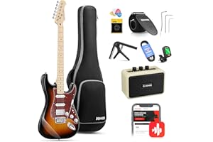 Donner Chitarra Elettrica, DST-152S 39" Kit Chitarra Elettrica HSS Pickup Coil Split, Chitarre Elettriche per Adulti con Amplificatore, Borsa, Accessori, Sunburst