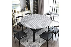 Cozomiz Copritavolo sotto Tovaglia Rotonda Tavolino Impermeabile Antimacchia Kitchen Decoration per Tavola da Pranzo 150cm-165cm Taglio Aderente Rotondo Grigio
