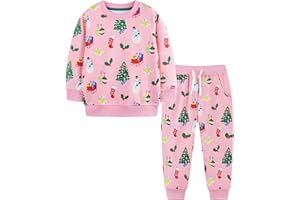 TCWWBB Girls Kids Christmas Outfits Xmas Clothes Set Toddler Santa Claus Reindeer Snowmen Unicorn Birthday Print long Sleeve Cotton Shirt Jumper Tops Leggings Pants 2 Pcs Clothing Set 1-7 Years Old