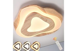 WAYLUOUNG Plafón LED De Madera | Nubes Ø45cm 35W 2800lm | Plafón Regulable Para Dormitorio Infantil 3000K-6000K | Lámpara De Salón Con Pantalla Acrílica En Forma De Corazón | Lámpara De Techo Infantil Redonda