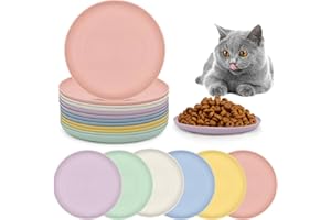 Forhandy 12 Stück Katzennapf Flach, 5,9 Zoll Runde, Bunt, Plastik, Katzen Fressnapf Set für Kätzchen, Kurzbeinige Katzen, Trocken, Nassfutter