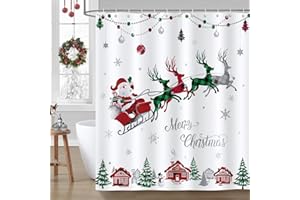Bonhause Duschvorhang Weihnachten Weihnachtsmann Schlitten Rentier Duschvorhänge 180 x 180 cm Anti-Schimmel Wasserdicht Polyester Stoff Waschbar Bad Vorhäng für Badzimmer mit 12 Haken