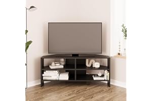 Bimossa Roy Corner TV Stand – Space-Saving TV Unit for 43–48'' TVs, Compact Media Console with Open Shelves & Cabinet, Ready to Assemble, (Black)