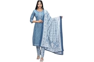 IMTRA FASHION Bedruckte Gerade Tunika Aus Reiner Baumwolle, Kurta-Hose Und Dupatta-Set Für Damen