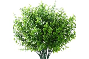 HBell 12 künstliche Pflanzen,Kunststoffsträucher,UV-beständig,künstliche Outdoor-Pflanzen,Kunststoffsträucher für Bauernhaus,Haus,Garten,Hochzeit,Innen- und Außenbereich,Dekoration (grün)