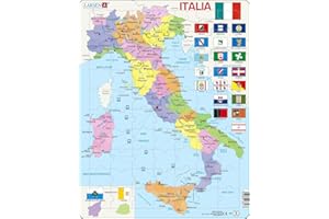 Larsen A42 Italia, mappa politica puzzle., edizione Italiano, Puzzle Incorniciato con 70 pezzi