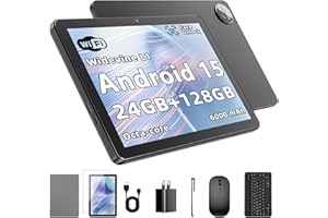 Aobante Tablette Android 15 10 Pouces : 24 Go RAM + 128 Go ROM (jusqu'à 1 to), processeur Octa-Core, écran IPS HD 1280x800, caméras 5MP+8MP, Batterie 6000 mAh, Clavier, Souris, Widevine L1 (Noir)