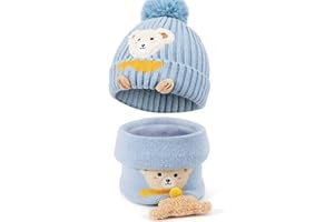 TAGVO Set di Scaldacollo per Cappello Inverno Lavorato a Maglia Caldo per Bambini,Set di Scaldacollo per Cappello Termico Foderato in Pile Invernale,Bambini Ragazzi Ragazze,Set di Accessori Invernali