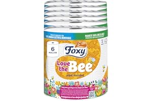 Foxy Love the Bee | 2 capas |Papel cocina 6 rollos | 295 servicios por cada rollo | Certificación FSC | 100% Energía eléctrica renovable | Paquete reciclable producido con plástico reciclado