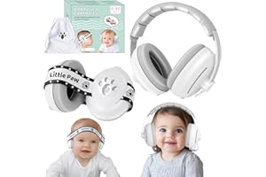 Dekukar 2-in-1 Gehörschutz Baby & Kleinkinder bis 48 Monaten - Baby Kopfhörer Lärmschutz mit Verstellbarem ANTI-SLIP Kopfband, gegen Gehörschäden & Verbessert den Schlaf Weiß