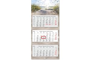‎TIMR Timr 3-Monatskalender 2026 - Wandkalender 3 Monate mit Schieber - 70 cm Dreimonatskalender mehrsprachig D/GB/F/ES I Motiv Dünen Strand I tr326