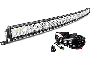 AUXTINGS Barra de luz LED curvada de 52 pulgadas 675W haz de inundación lente de triple fila luces de buceo con kit de arnés de cableado para todoterreno ATV AWD SUV 4WD 4x4, conector DT de 12V 24V