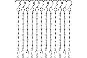 FEPITO 12 Pack Black Hanging Chains, 10 Inch Hanging Basket Chains, Garden Plant Hangers Metal Chains with Hooks Clips for Bird Feeders, Wind Chimes, Lanterns, Planters, Decorative Ornaments