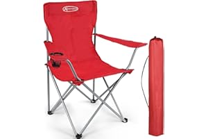 ACTIVE FOREVER Sedia da Campeggio Pieghevoli, Sedie da Esterno Leggerae e Portatile, Max Portata 100kg, Sedia Comoda Adatta con Porta Tazza e Braccioli per Campeggio, Spiaggia, Pesca, Barbecue - Rosso
