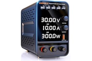 VIRTUDRILL Alimentatore da banco, 30 V 10 A Encoder Alimentatore da Laboratorio Regolabile, Display LED a 4 Cifre, Con Porta di Ricarica 5V/3.6A USB, Pulsante OutputT,Manopola Encoder,Alimentatore Switchin