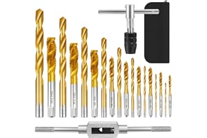 21 stycken metrisk borr- och gängborrsats, gängfräs-set med 9 gängtappar M2-M12, 9 spiralborrar 1,5–10 mm, 2 nycklar och 1 läderväska, skruvtappset för trä, plast, metall