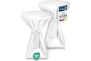 ‎BEAUTISSU Beautissu 2X Premium Stehtischhussen 80 cm Blickdicht Weiß – Tischhussen für Stehtische 80 cm rutschfest Bügelfrei & Waschbar Stehtischüberzug Schleifenband – Husse für Stehtisch Bistrotisch